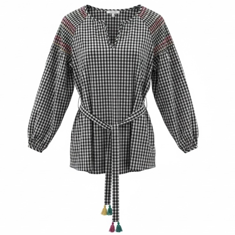 Madewell  Black and White Gingham Blouse with Belt